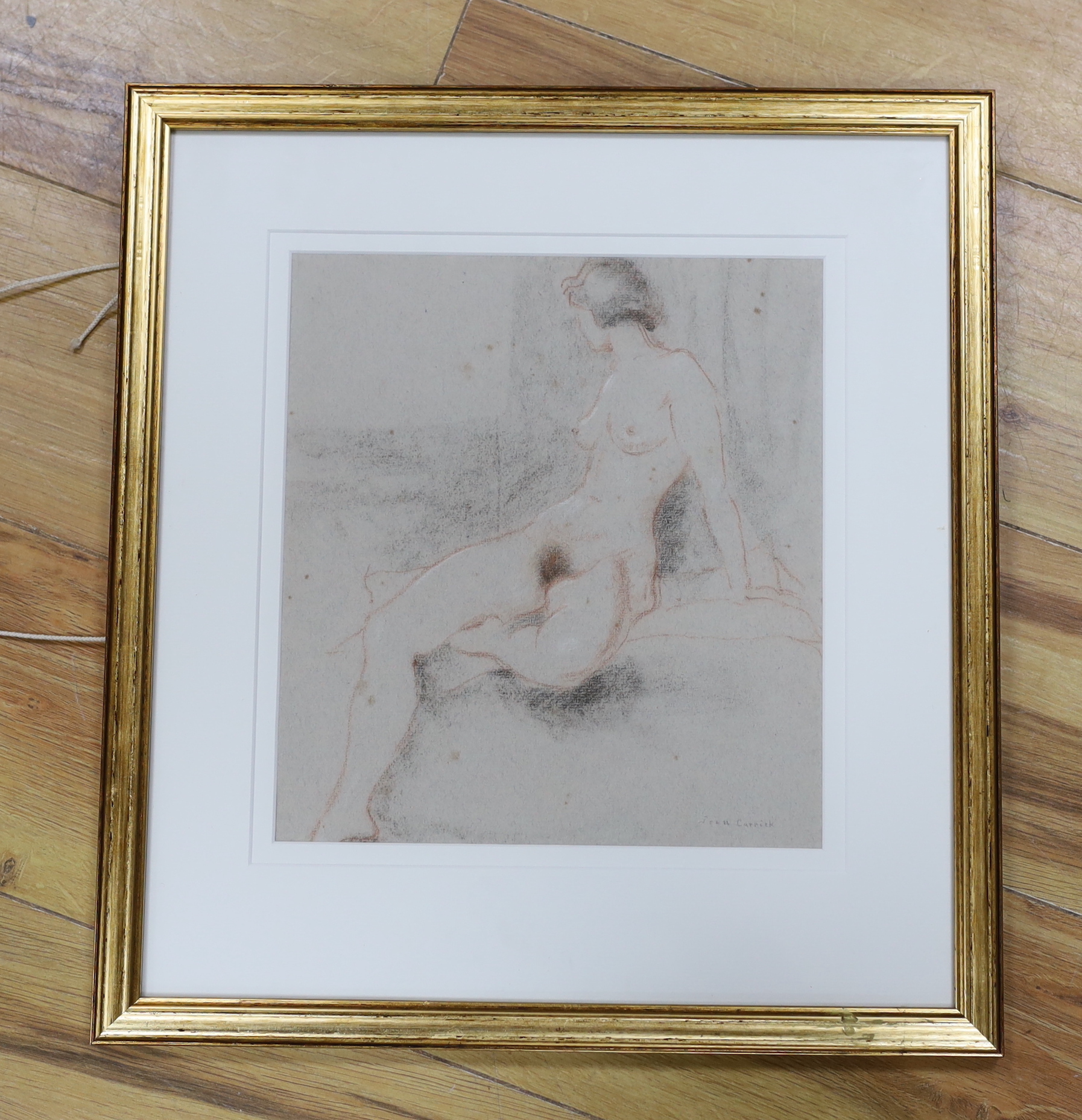 Jean Carrick, heightened pastel, Study of a seated nude female, signed in pencil, 27 x 24cm